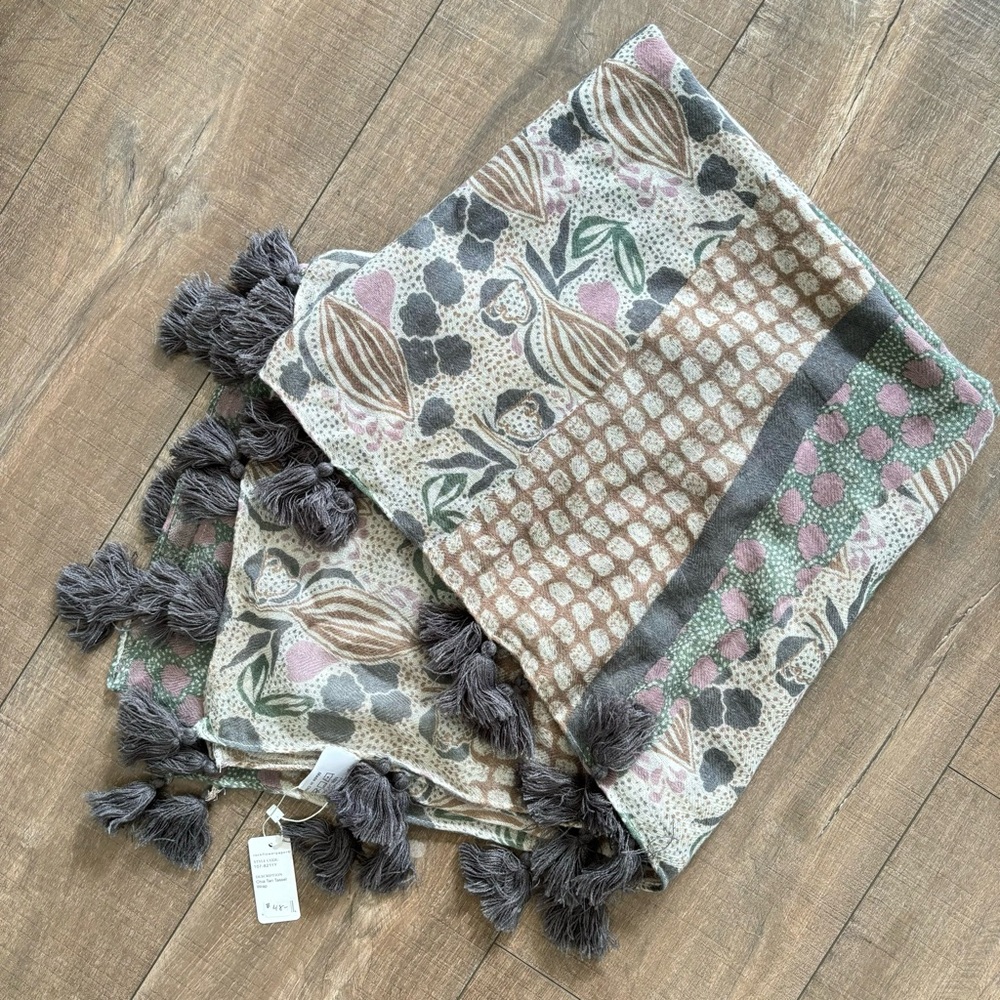 NEW Rock flower paper Chia Tan Wrap Scarf with Tassels Oversized